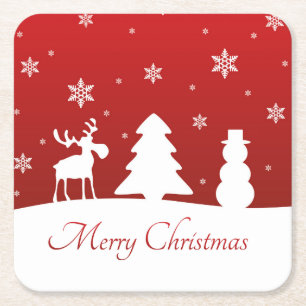 Christmas Tree Reindeer Snowman Square Paper Coaster