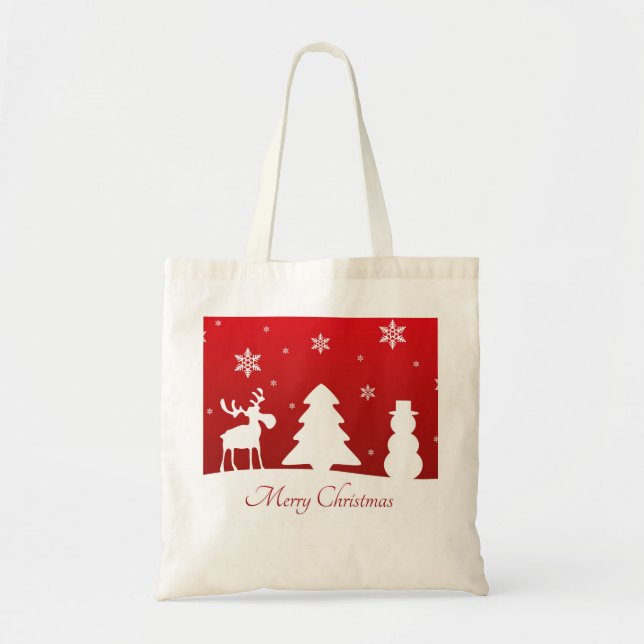 Christmas Tree Reindeer Snowman Tote Bag (Front)