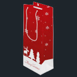 Christmas Tree Reindeer Snowman Wine Gift Bag<br><div class="desc">Modern minimalist simple Christmas illustration featuring white silhouettes of reindeer,  tree,  snowman and snowflakes with Merry Christmas greeting on a red background.</div>