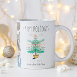 Christmas Tree Retro Pastel Happy Holiday Photo Coffee Mug<br><div class="desc">Retro green and pink Christmas tree with gold accents. Perfect holiday photo mug gift for friends and family to wish them happy holidays.</div>