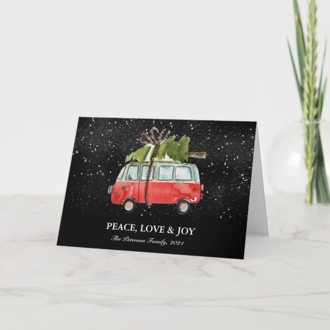 Christmas Tree | Retro Red Wagon Holiday Cards  (Front)