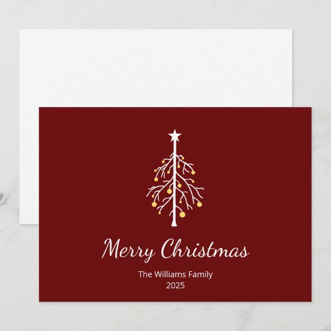 Christmas Tree Retro Vintage Red  Holiday Card (Front/Back)