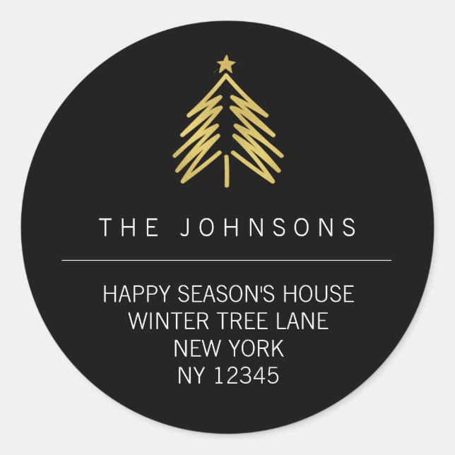 Christmas Tree Return Address Label - Black (Front)
