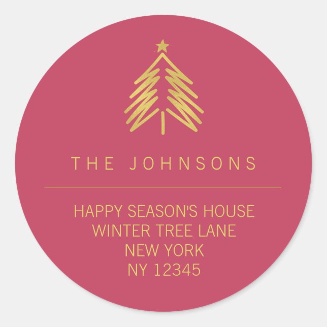 Christmas Tree Return Address Label - Pink (Front)