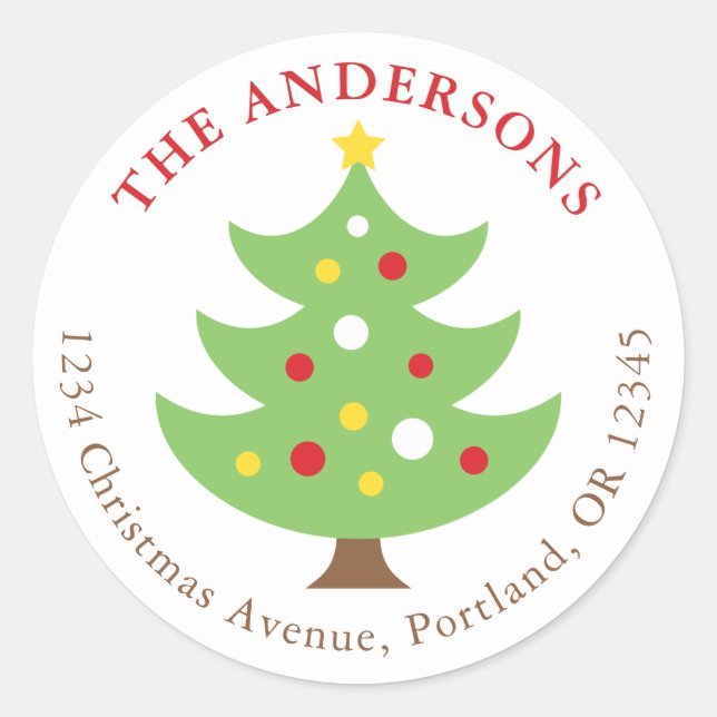 Christmas Tree Return Address Label Round (Front)