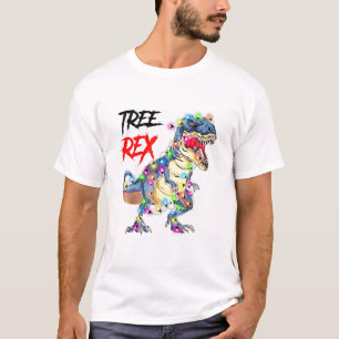 Christmas Tree Rex Dinosaur Lights Boys Girls Kids T-Shirt