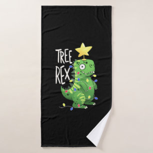 Christmas Tree Rex T-Rex Christmas Tree Dinosaur Bath Towel
