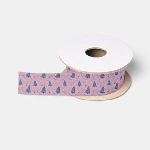 Christmas Tree Ribbon Pink & Blue Pattern Satin Ribbon