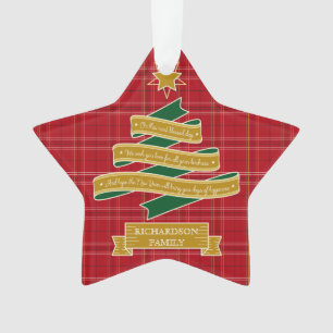 Christmas Tree Ribbon Red Plaid Star Custom Banner Ornament