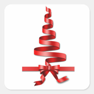 Christmas tree ribbon square sticker