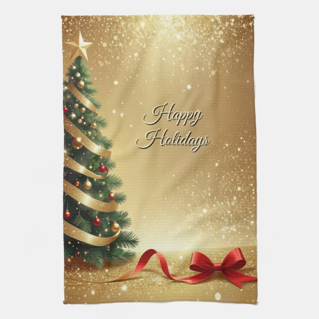 Christmas Tree Ribbons Holiday Kitchen Towel (Vertical)