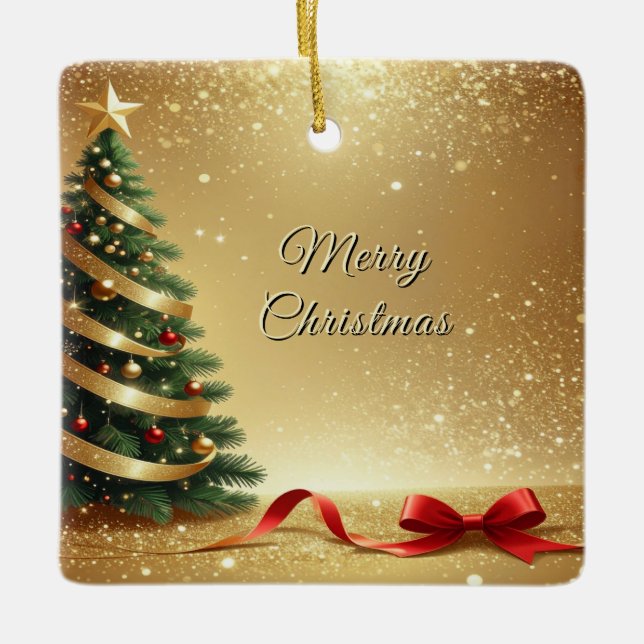 Christmas Tree Ribbons Holiday Ornament (Front)