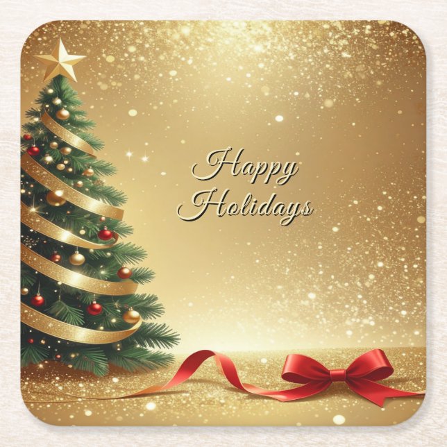 Christmas Tree Ribbons Holiday Paper Coaster (Front)