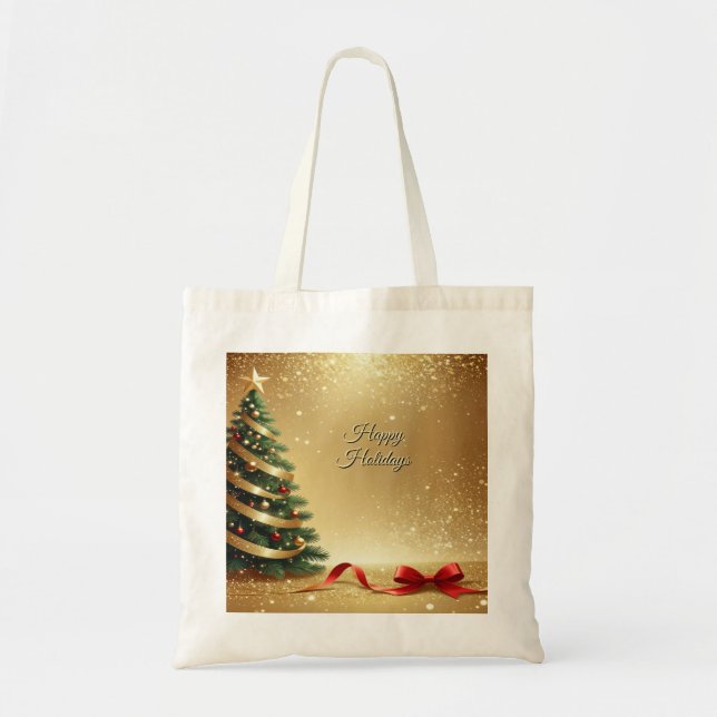 Christmas Tree Ribbons Holiday Tote Bag (Front)