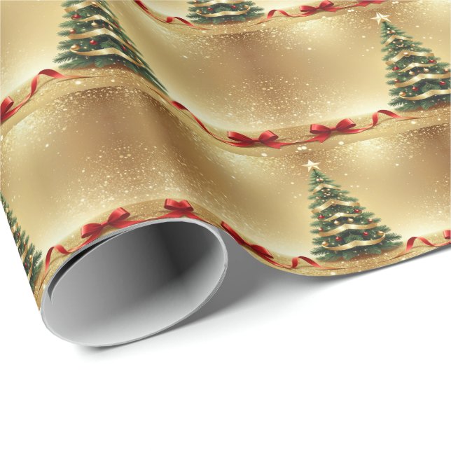 Christmas Tree Ribbons Holiday Wrapping Paper (Roll Corner)