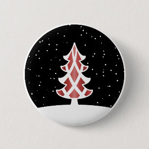 Christmas Tree Ribbons Snowy Sky Red 6 Cm Round Badge