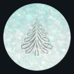 Christmas tree Romantic Glitter sparkle pale blue Classic Round Sticker<br><div class="desc">Glamourous elegant trendy glittery sparkle pale blue Christmas tree make this design very chic and fancy. Sophisticated and artistic colour composition. A modern, unique graphic art work made for you. You can customise this product by adding your own name nickname or monogram, or change text. Perfect gifts for unique designs...</div>
