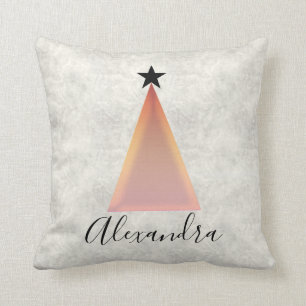 Christmas Tree Rose Gold Marble Name Cushion
