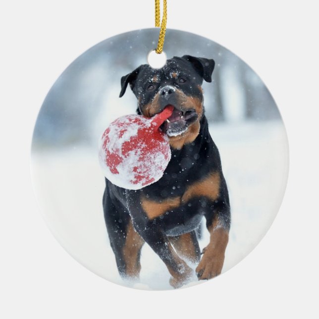 Christmas tree Rottweiler Ceramic Tree Decoration (Front)