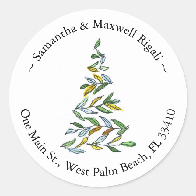 Christmas Tree Round Return Address Labels (Front)