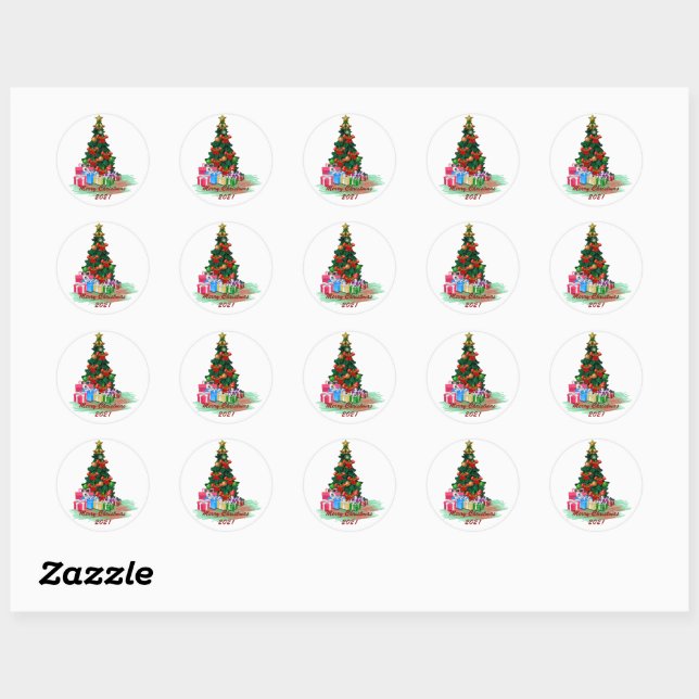 Christmas Tree Round Sticker (Sheet)
