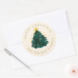 “Christmas Tree Round Sticker   Personalised 