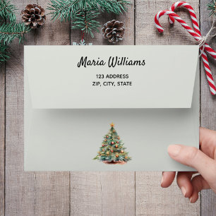 Christmas tree sage green return address envelope