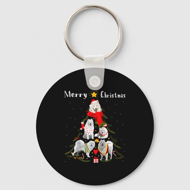 Christmas Tree Samoyed Lover Xmas Dog Owner New Ye Key Ring (Front)