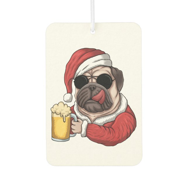 christmas tree  santa claus costume beer dog pug p car air freshener (Front)