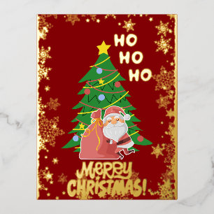 Christmas tree   Santa   customisable gold Foil Holiday Postcard