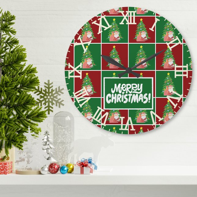Christmas tree | Santa | customisable Large Clock (Creator Uploaded)