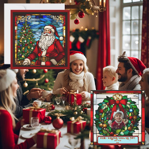 Christmas Tree Santa Faux Stained Glass Card