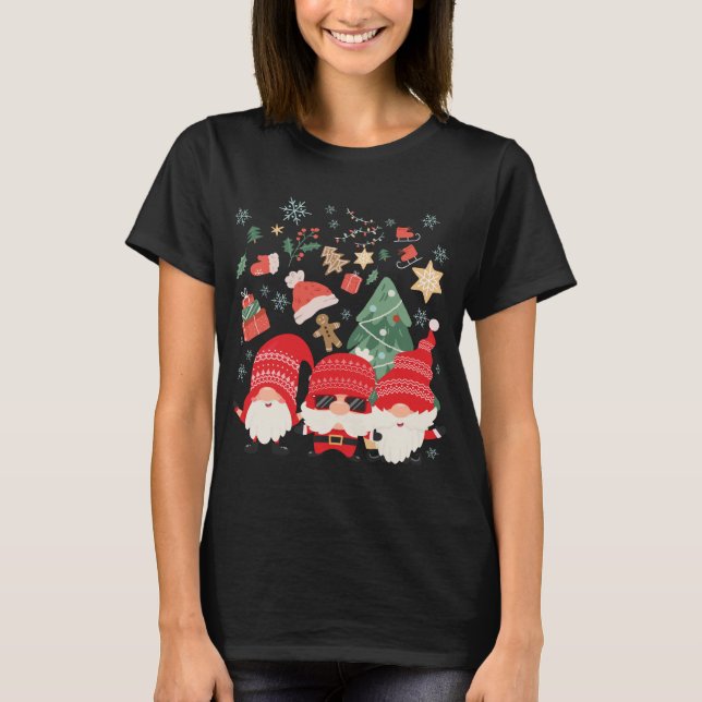 Christmas Tree Santa Hat Funny Gnomes Santa Xmas T-Shirt (Front)