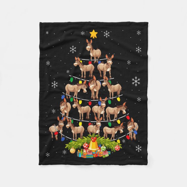 Christmas Tree Santa Hat Lights Xmas  Fleece Blanket (Front)