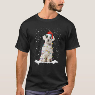 Christmas Tree Santa Hat Maltese Dog Pet Lights  T-Shirt