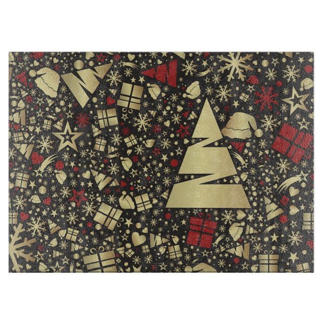 Christmas Tree, Santa Hats and Presents Cutting Board (Front)