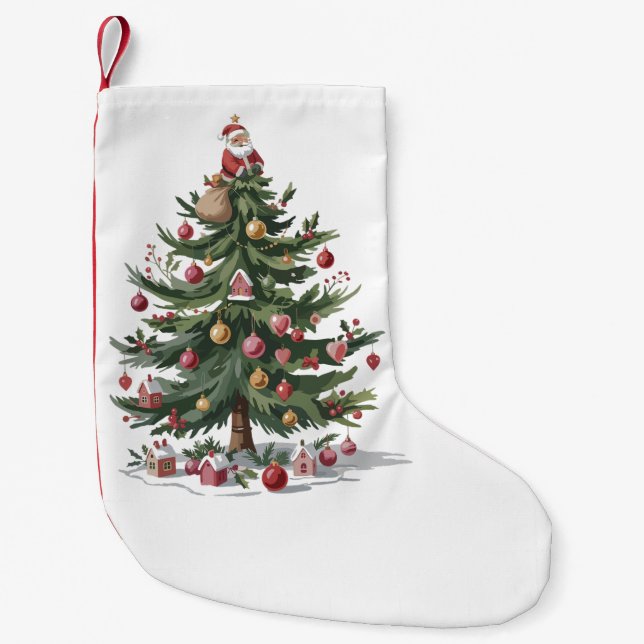 Christmas Tree Santa Merry Christmas Small Christmas Stocking (Front)