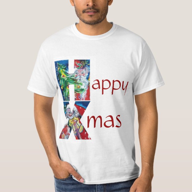 CHRISTMAS TREE SANTA  PLAYING VIOLIN XMAS MONOGRAM T-Shirt (Front)