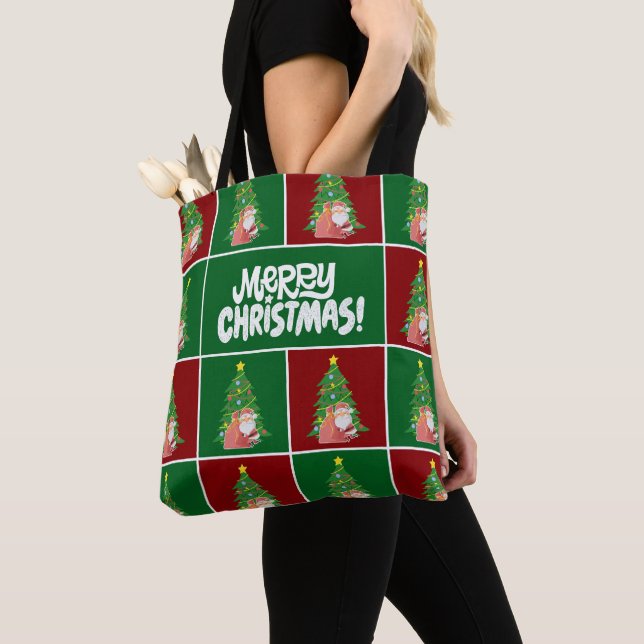 Christmas tree | Santa | red green Tote Bag (Close Up)