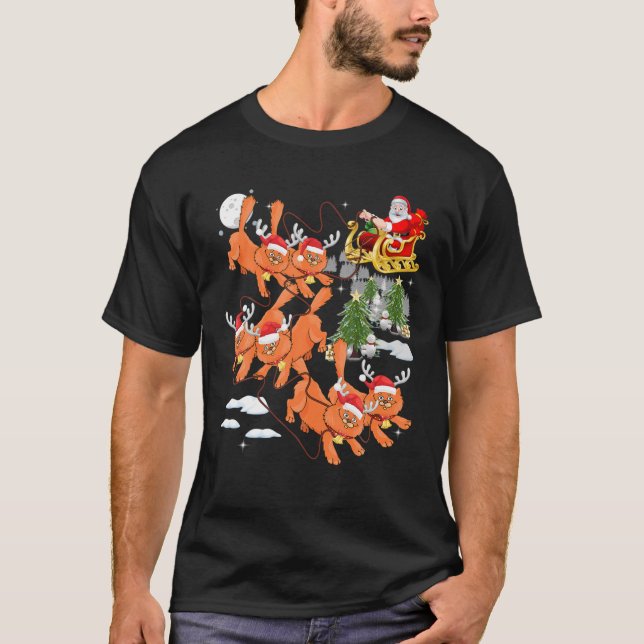 Christmas Tree Santa Riding Cats Reindeer Xmas Cat T-Shirt (Front)