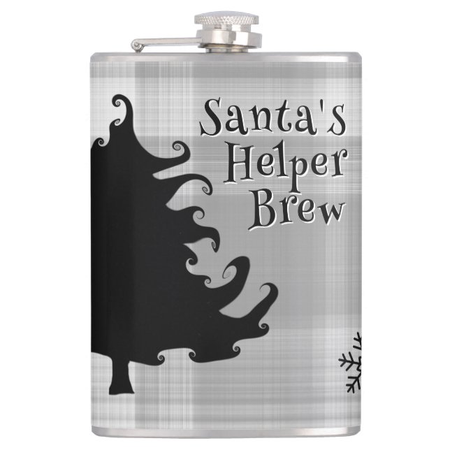 Christmas Tree Santas Helper Saying Hip Flask (Front)