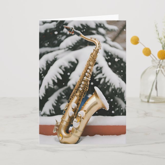 Christmas Tree Sax - Premium Christmas Handbell A5 Thank You Card (Front)