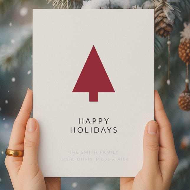 Christmas Tree Scandi Minimalist Burgundy Holidays Holiday Card (Creator Uploaded)