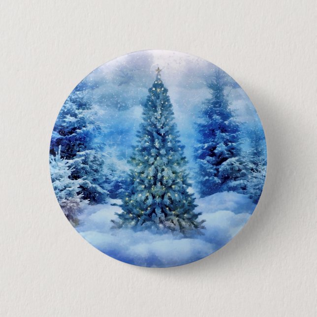 Christmas tree scene 6 cm round badge (Front)