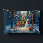 Christmas Tree Scene Cute Deer Fawn Snowman Accessory Pouch<br><div class="desc">A winter wonderland scene with a cute fawn,  a happy snowman,  and a Christmas tree with colourful decorations and lights in a snowy forest.</div>