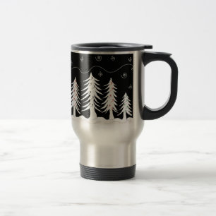 Christmas Tree Scene in Black and White Travel Mug