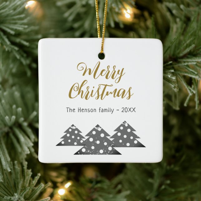 Christmas Tree Script Minimalist Festive Family  Ceramic Ornament (Tree)