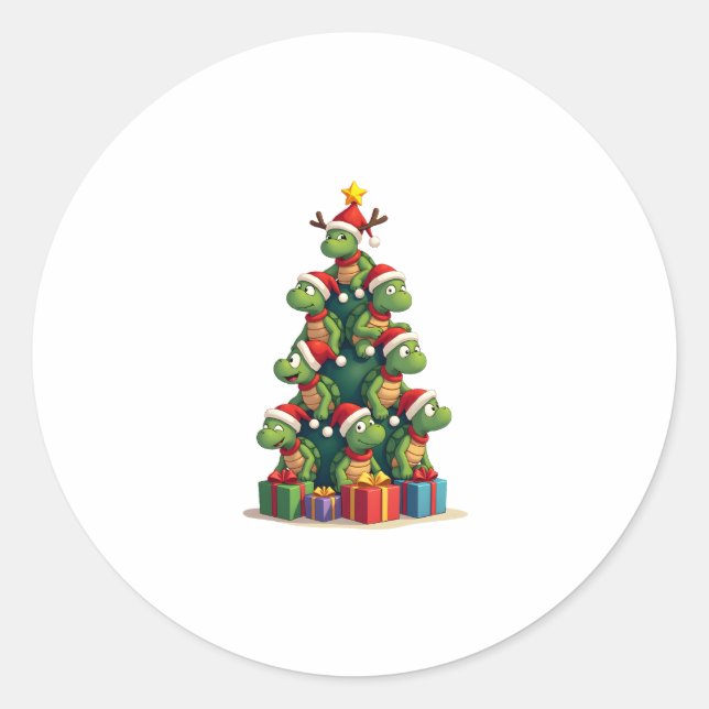 Christmas Tree Sea Turtle Turtles Tortoise T-Shirt Classic Round Sticker (Front)