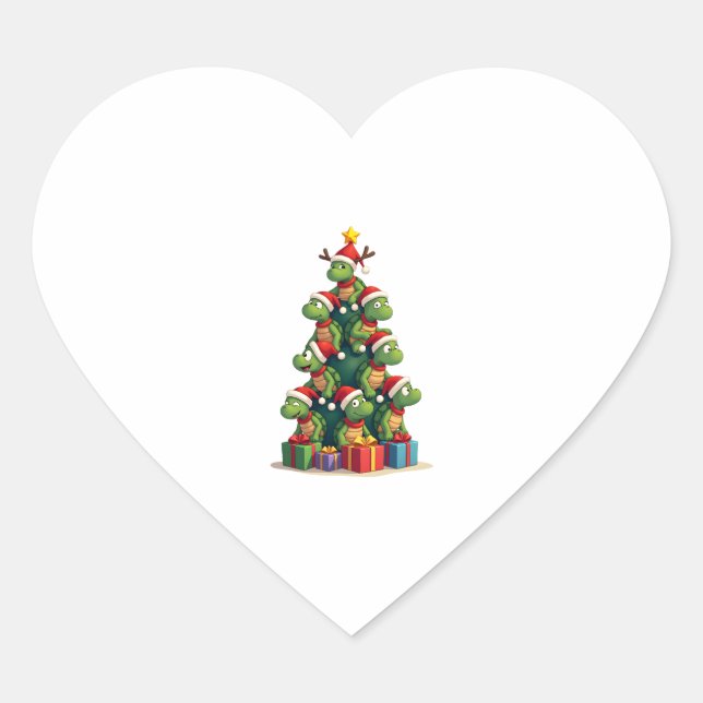 Christmas Tree Sea Turtle Turtles Tortoise T-Shirt Heart Sticker (Front)