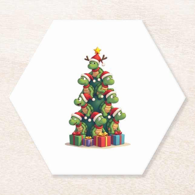 Christmas Tree Sea Turtle Turtles Tortoise T-Shirt Paper Coaster (Front)